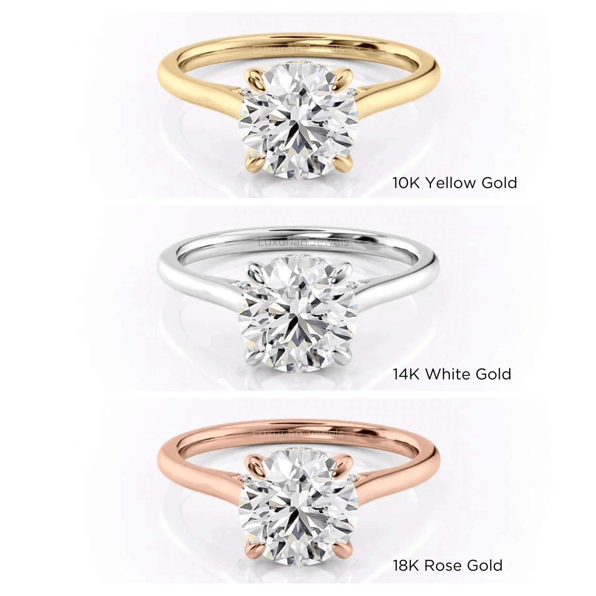 14k Yellow Gold Round Cut Diamond Engagement Ring With Hidden Halo