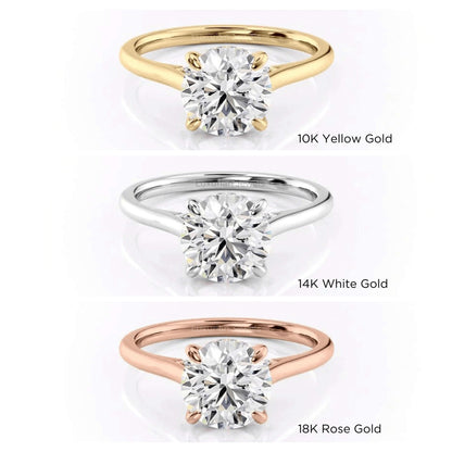 14k Yellow Gold Round Cut Diamond Engagement Ring With Hidden Halo