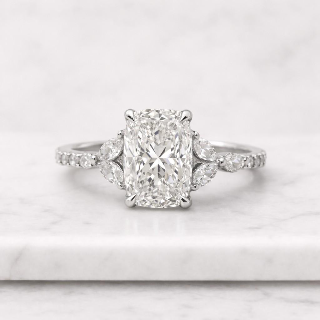 14k Yellow Gold Split Shank Solitaire Engagement Ring, 4.35 Ct IGI Certified E/VVS2 Lab Grown Cushion Cut Diamond Ring, Elongated Diamond
