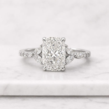 14k Yellow Gold Split Shank Solitaire Engagement Ring, 4.35 Ct IGI Certified E/VVS2 Lab Grown Cushion Cut Diamond Ring, Elongated Diamond
