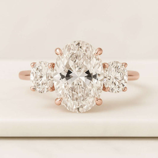 14k Yellow Gold, Three Stone Oval Wedding Ring Oval Cut Three Stone Moissanite Engagement Ring