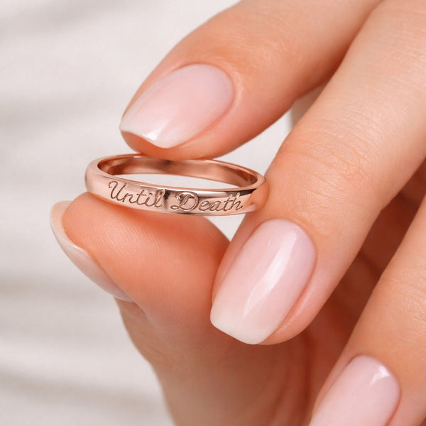 14K Gold Diamond Ring | "Till Death" Engraved Wedding Band | Minimalist Dainty Stacking Engagement Ring, Fine Jewelry Gift For her
