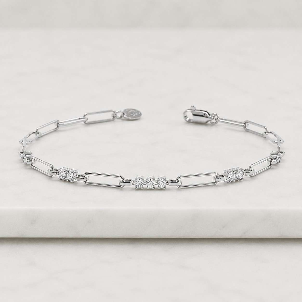 14kt gold filled paperclip and diamond clasp chain bracelet, statement bracelet