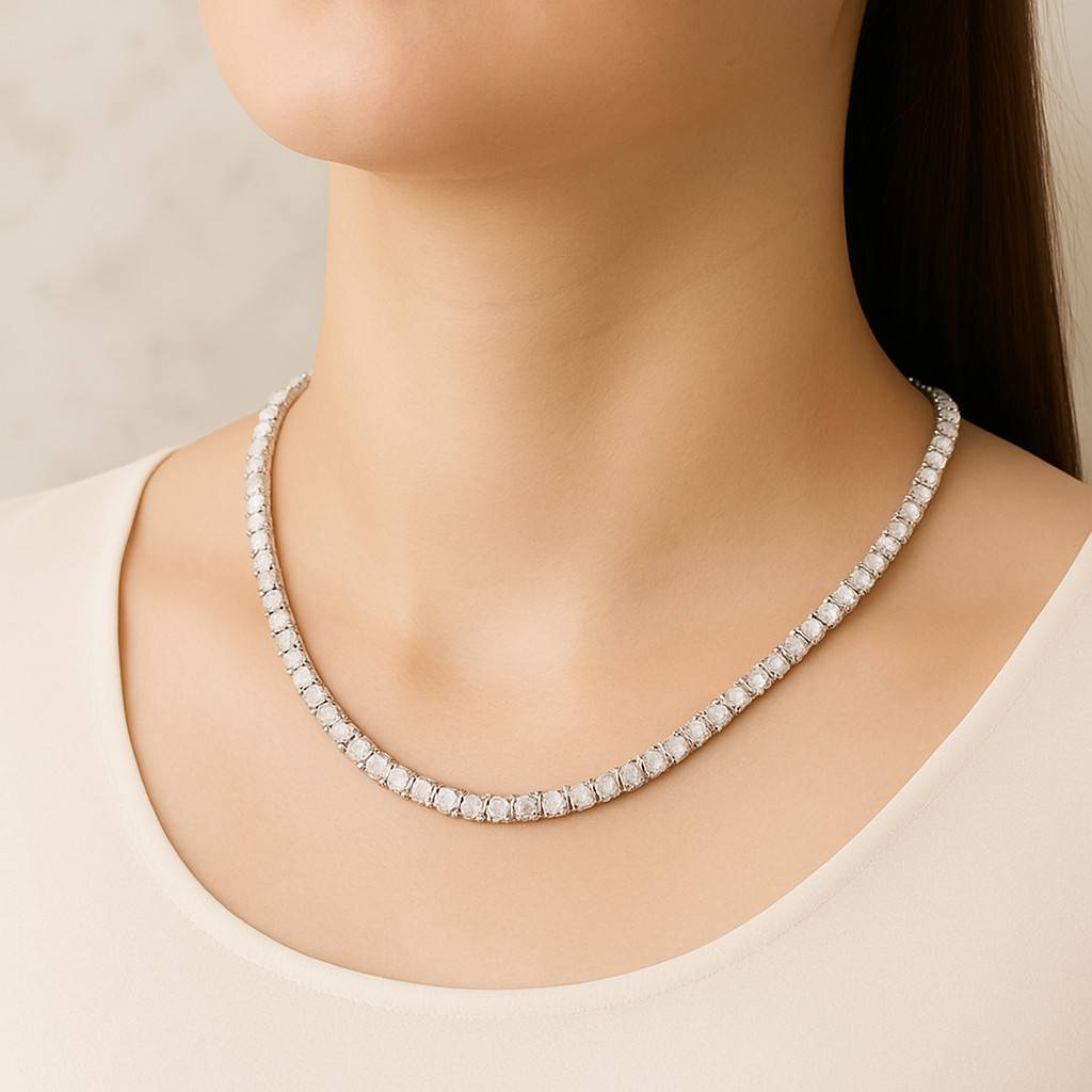 18.55 ct round cut diamond tennis necklace 3.5mm each stone in 925 silver with 14k gold plating  luxury diamond jewelry