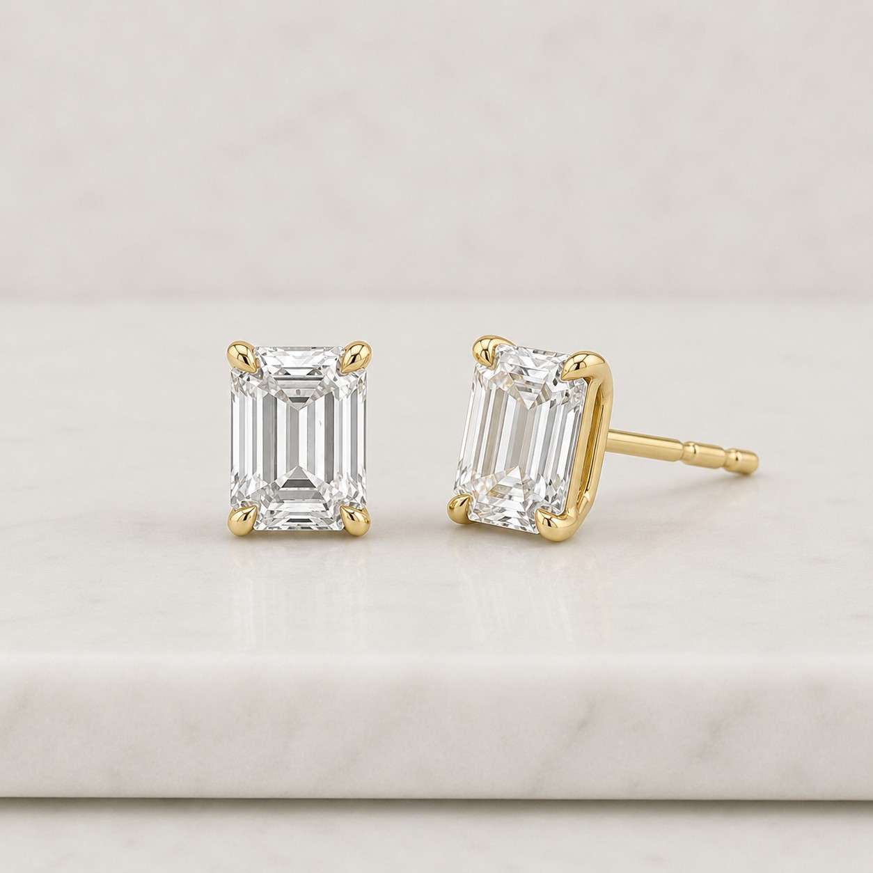 Stud Earrings Lab Diamond Emerald Cut Solitaire Minimalist Geometric Diamond Studs IGI Certified Gift for Her
