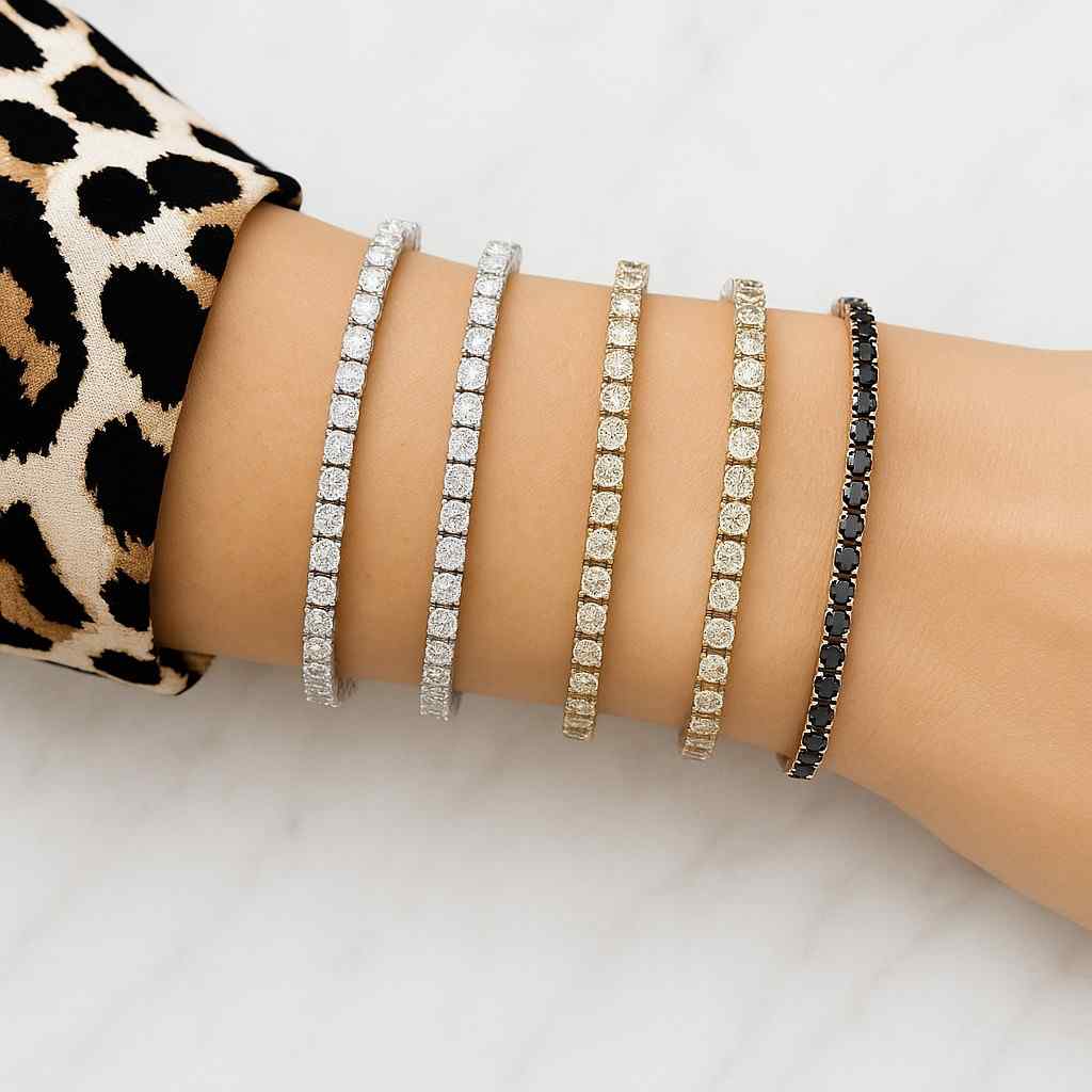 Round Moissanite Bracelet 3.00MM Colorless Moissanite Wedding Bracelet Bezel Set Round Cut Bezel Set Diamond Tennis Bracelet