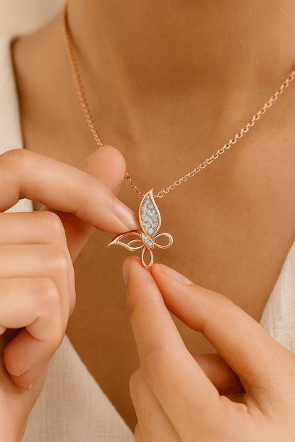 18K Gold Diamond Butterfly Necklace Dainty Lab Grown Diamond Pendant