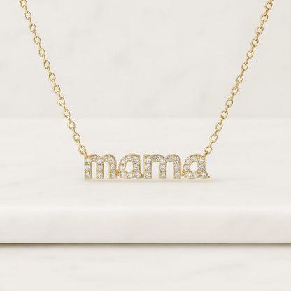 18K Gold Filled Pave Diamond Mama Script Necklace Minimalist Diamond Mama Necklace