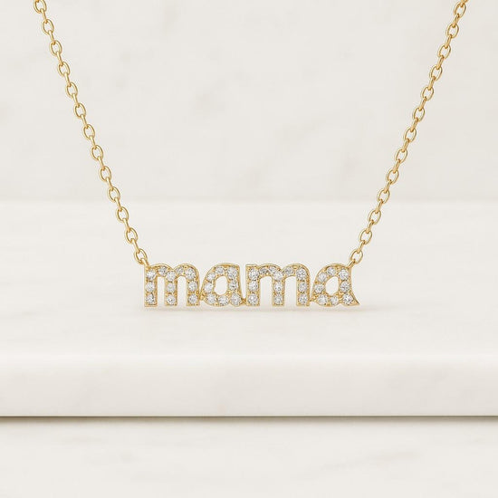 18K Gold Filled Pave Diamond Mama Script Necklace Minimalist Diamond Mama Necklace