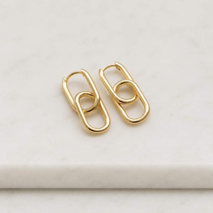 18K Gold Filled Two-Tone Paperclip Link Earrings | Modern Chain Drop Hoop