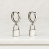 14K White Gold Padlock Engraved Hoop Earrings for Her