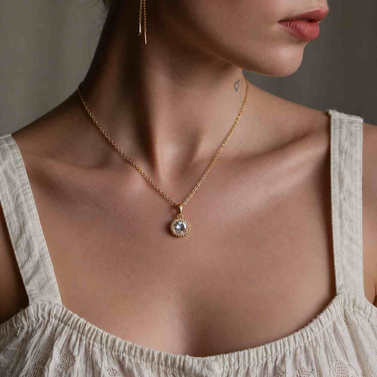 18k gold organic bezel pendant, oval lab grown diamond solitaire pendant
