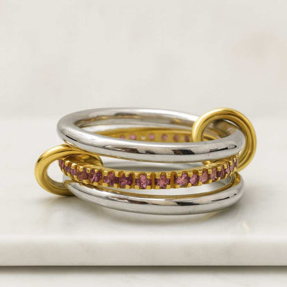 18K Gold Over Titanium Trio Linked Ring Band Multi Layered Linked Ring