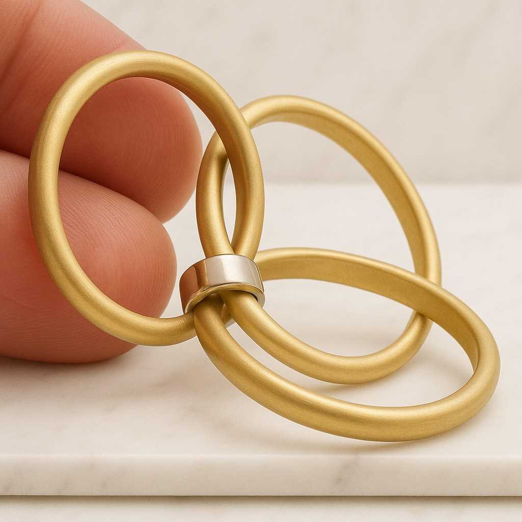 18K Gold Plated CZ Ring Two Tone Interlocking Gold Band