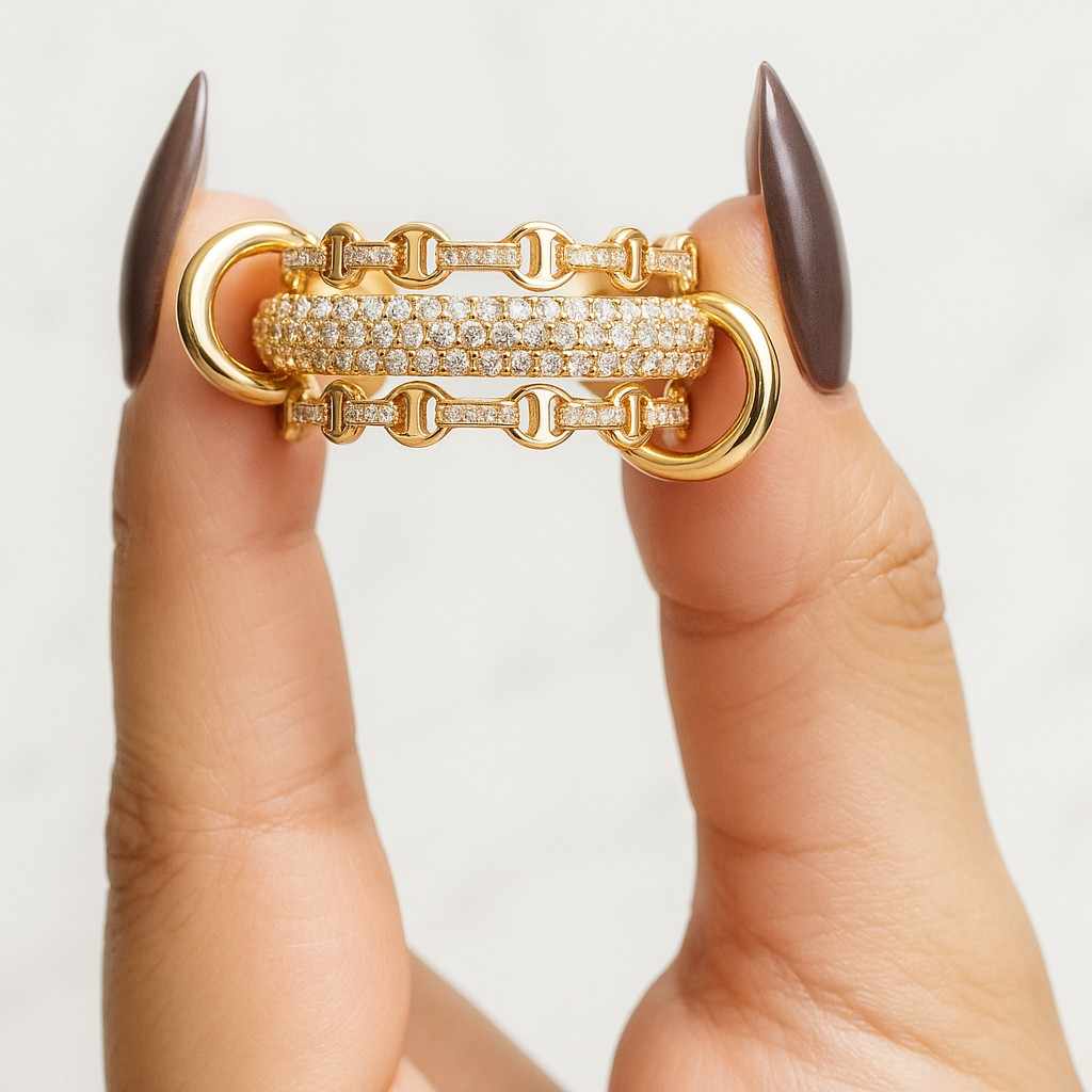 18K Gold Plated Eternity Statement Ring Chunky Connector Ring Interlocking Ring