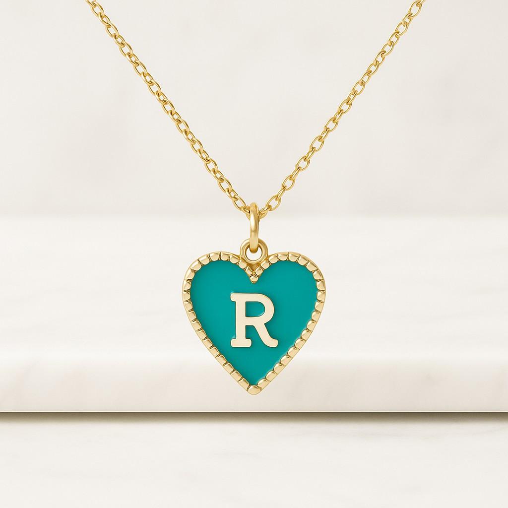 18K Gold Plated Necklace Mother of Pearl Initial Heart