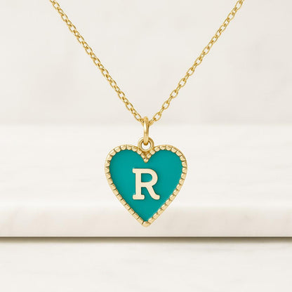 18K Gold Plated Necklace Mother of Pearl Initial Heart