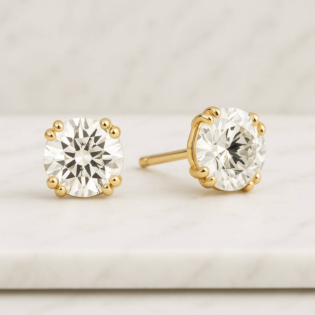 18K Gold Round Cut Stud Earring CZ Earring Mens Moissanite Earring