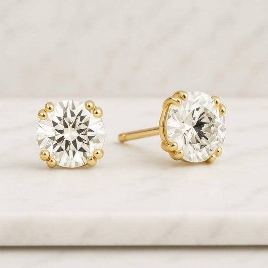 18K Gold Round Cut Stud Earring CZ Earring Mens Moissanite Earring