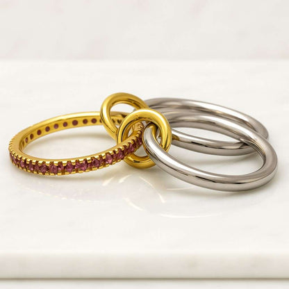 18K Gold Trendy Multi Link Ring with White Stones Spinelli Kilcollin Dupe