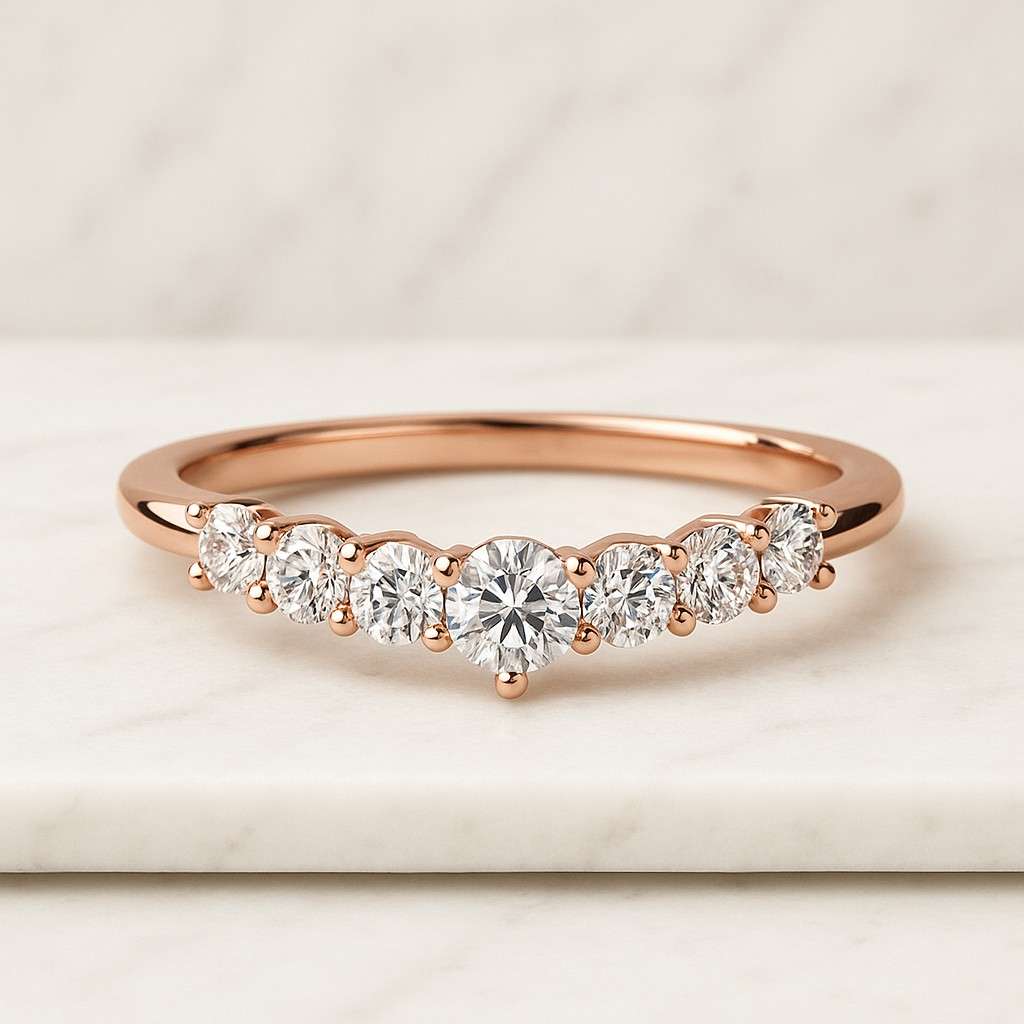 Minimalist Diamond Curved Wedding Band Simple Vintage Contour Band Unique Matching Stacking Ring Chevron Moissanite Eternity Art Deco Ring