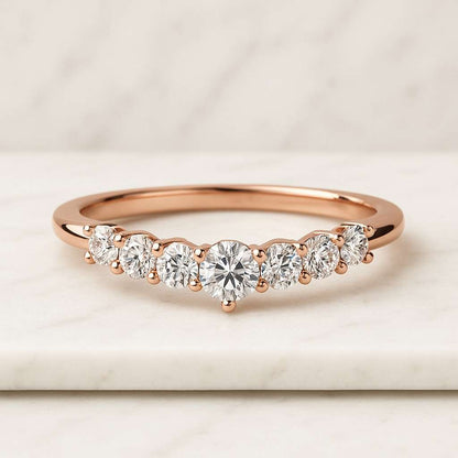 Minimalist Diamond Curved Wedding Band Simple Vintage Contour Band Unique Matching Stacking Ring Chevron Moissanite Eternity Art Deco Ring