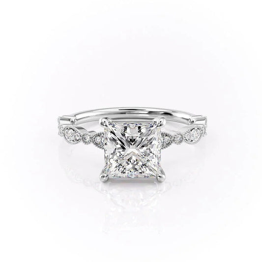 Princess Cut Solitaire Accent Engagement Ring