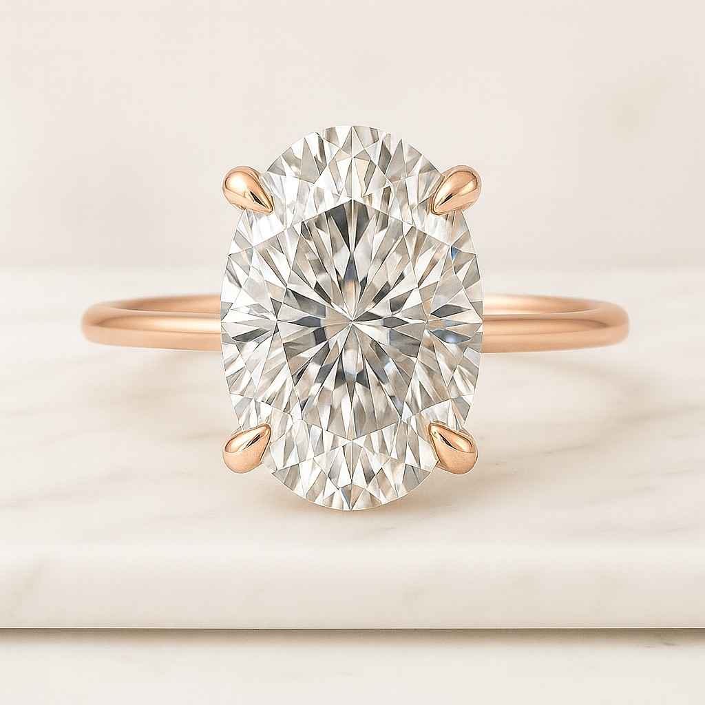 18K Rose Gold Diamond Solitaire Ring  Sterling Silver Engagement Ring