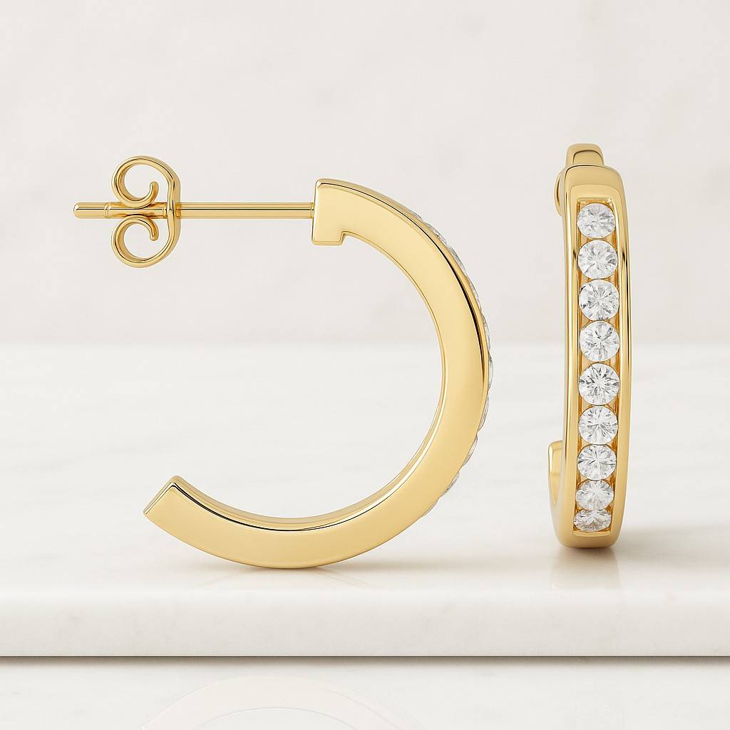 18K Rose Gold Round Lab Diamond Hoop Earrings Delicate Wedding Earrings