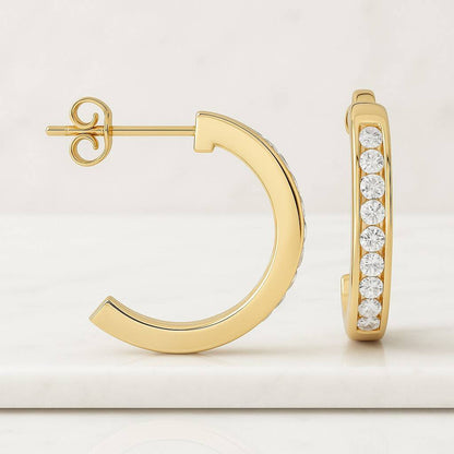 18K Rose Gold Round Lab Diamond Hoop Earrings Delicate Wedding Earrings