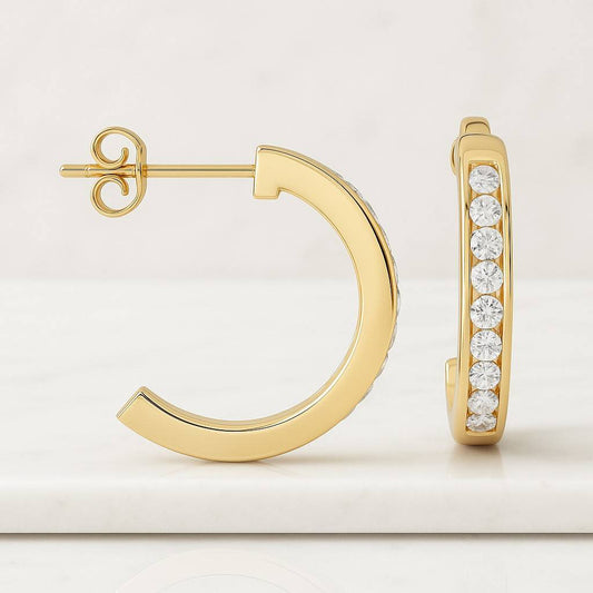 18K Rose Gold Round Lab Diamond Hoop Earrings Delicate Wedding Earrings