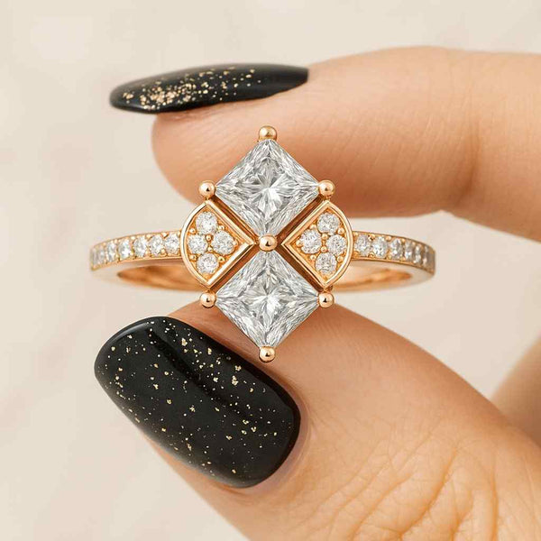 18K Rose Gold Wedding Ring, Cluster Diamond Ring