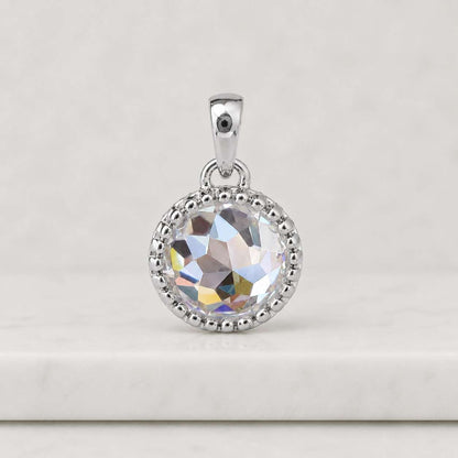 18K Solid Gold Beaded Halo Round Clear Stone Dainty Minimalist Drop
