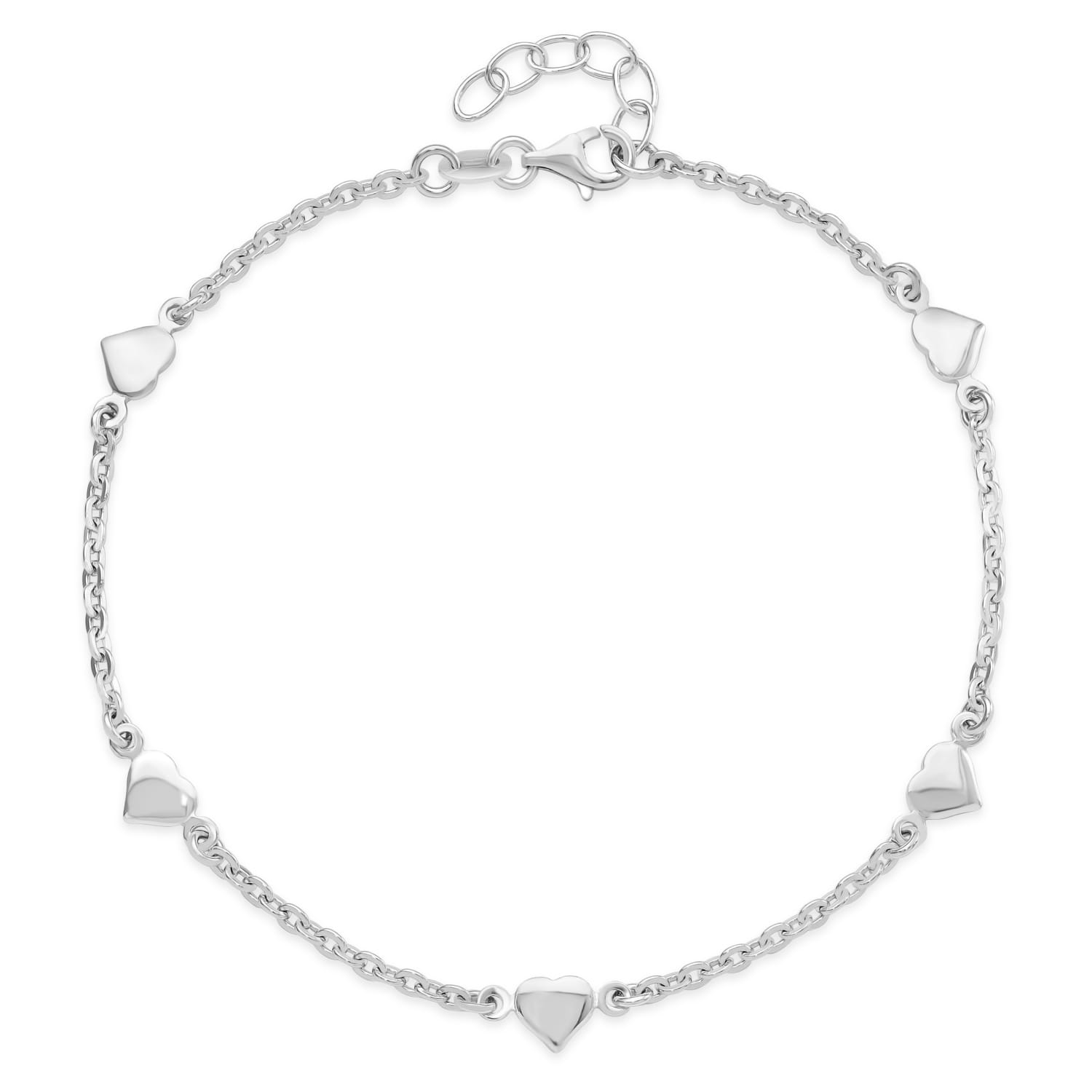 18K Solid Gold Beautiful Heart Station Anklet Bracelet