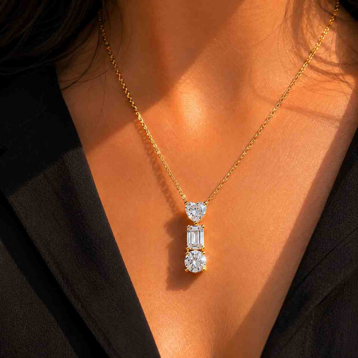 18K Solid Gold Emerald Cut Lab Diamond Pendant Necklace | 0.30–2.00 CT | Emerald Diamond Necklace | Valentine’s Gift for Her
