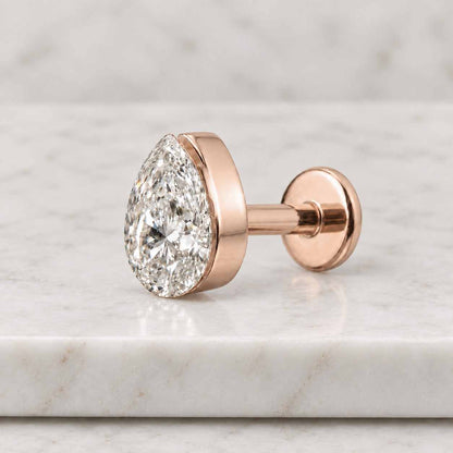 18K Solid Gold Pear Diamond Flat Back Stud | Tiny Pear Cartilage Earring | Helix Tragus Conch Labret Piercing | Minimalist Fine Jewelry Gift
