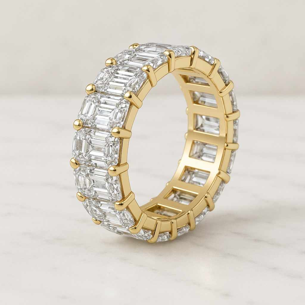 18K Solid Gold Promise Band Anniversary Gift Luxurious Style Diamond Band