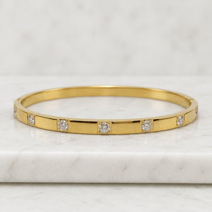 18K Solid Gold Round Diamond Bracelet • Dainty Diamond Station Bracelet • Minimalist Real Gold Bracelet • Fine Jewelry Gift for Her
