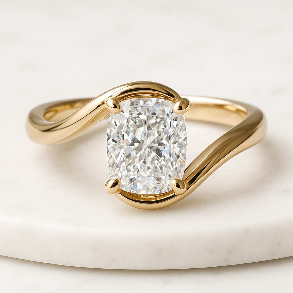 18K Solid Gold Solitaire Cushion Cut Moissanite Engagement Ring, Vintage Diamond Cluster Wedding Proposal Ring, Anniversary Gift for Wife