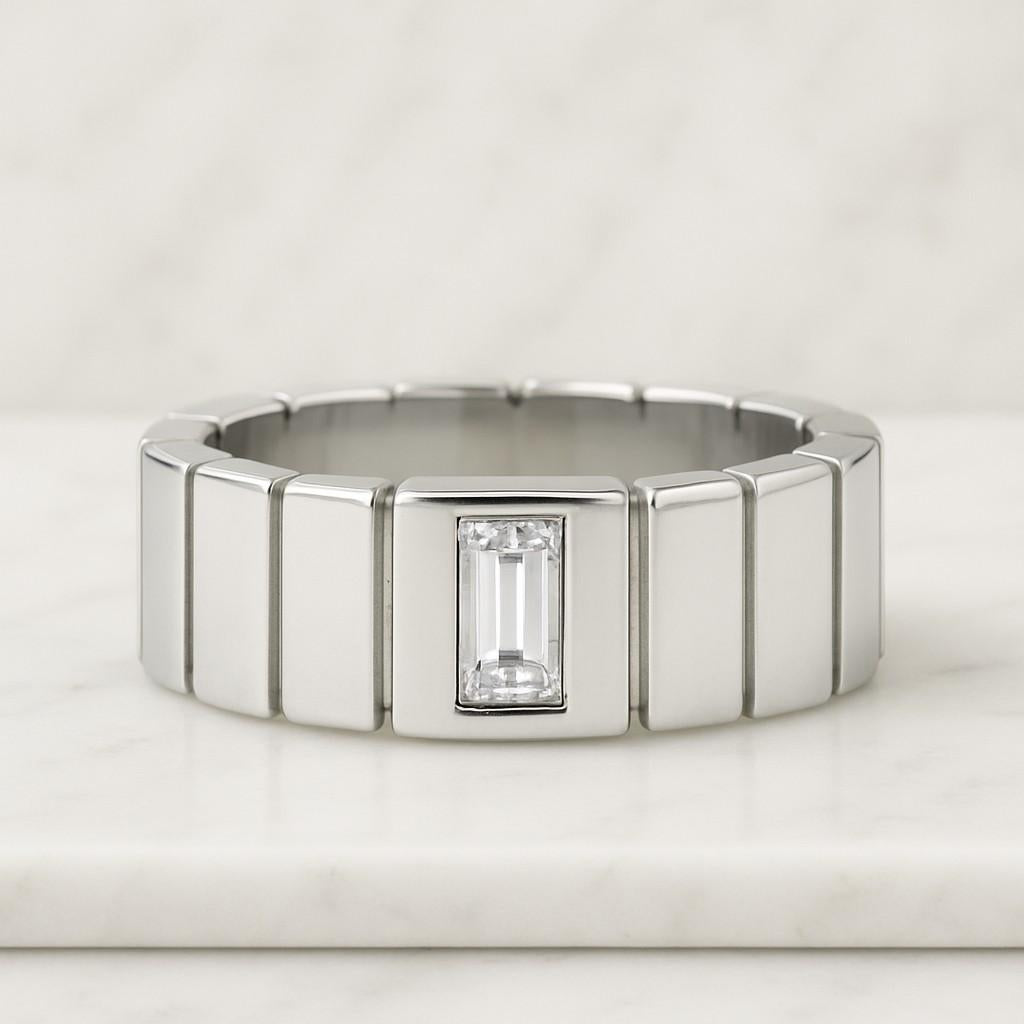 18K Solid Gold Solitaire Emerald Cut Moissanite Engagement Ring Diamond Wide band Wedding Ring