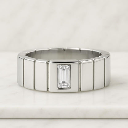 18K Solid Gold Solitaire Emerald Cut Moissanite Engagement Ring Diamond Wide band Wedding Ring