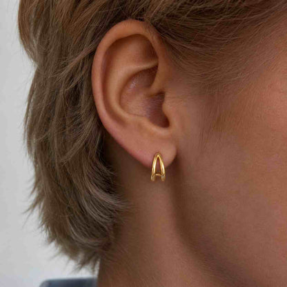 18K Solid Gold Teardrop Hoop Earrings | Hollow Gold Huggie Hoops | Sculptural Puffy Gold Earrings | Lightweight Everyday Hoops
