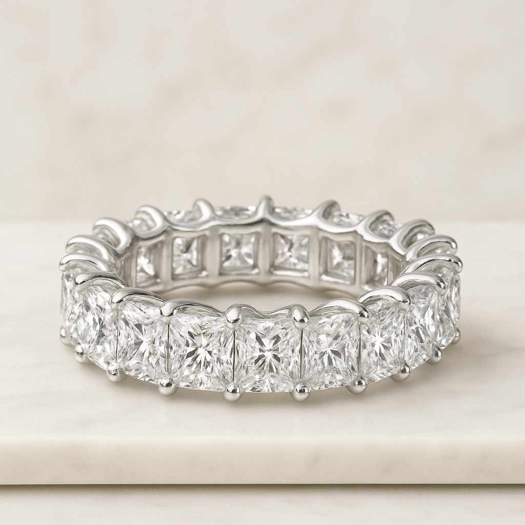 18K Solid White Gold Promise Band Radiant Cut Lab Grown Band Full Eternity Matching Band Anniversary Gift Luxurious Style Diamond Band