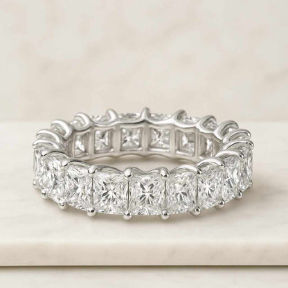 18K Solid White Gold Promise Band Radiant Cut Lab Grown Band Full Eternity Matching Band Anniversary Gift Luxurious Style Diamond Band