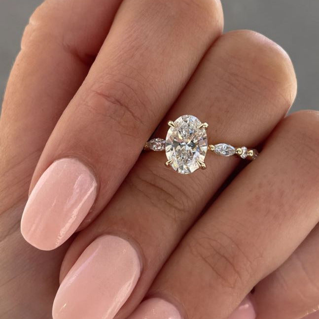 18K Solid White Gold Solitaire With Accent Ring