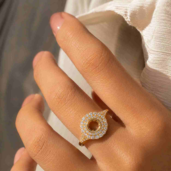 18K Solid Yellow Rose White Gold Pave Engagement Ring Platinum Sterling Silver Big Diamond Ring Her