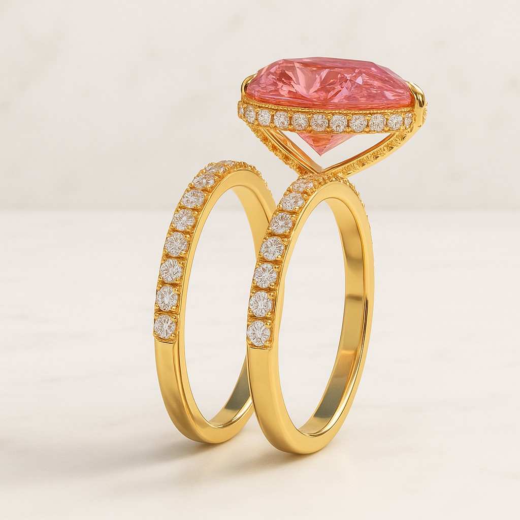 18K White Gold Ring Intense Pink Ring Anniversary Bridal Ring.