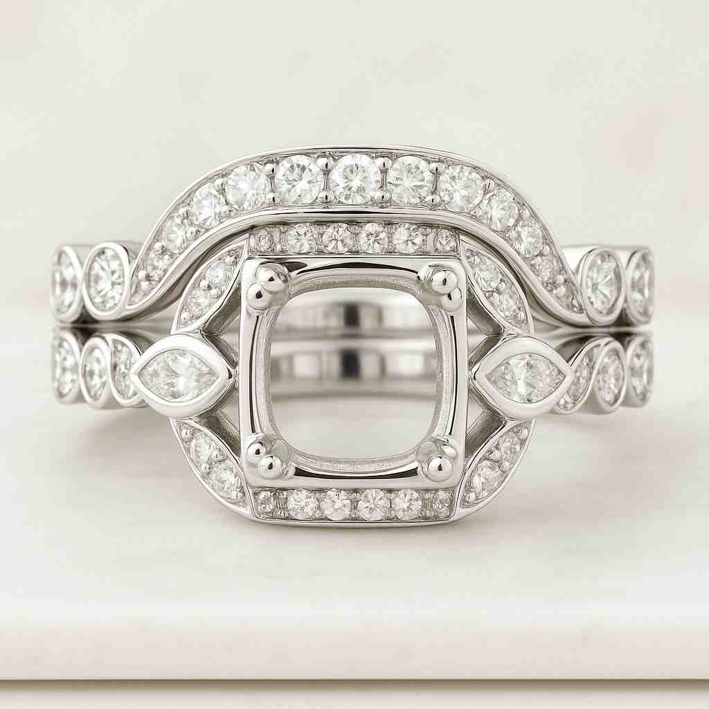 18k yellow gold hidden halo semi mount ring - platinum ring