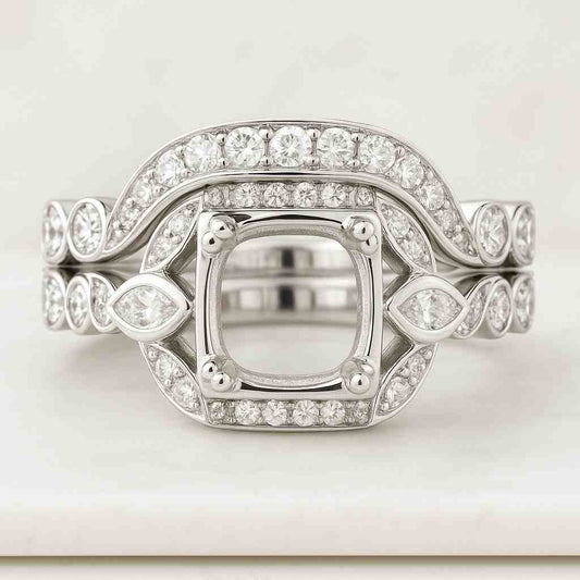 18K Yellow Gold Hidden Halo Semi Mount Ring - Platinum Ring