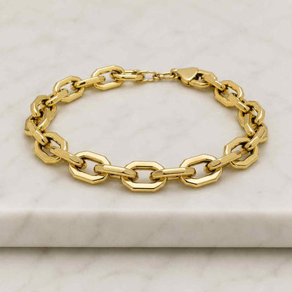 18K Yellow Gold Plated Thick Curb Chain Bracelet, 18KGP Unisex Costume Jewelry